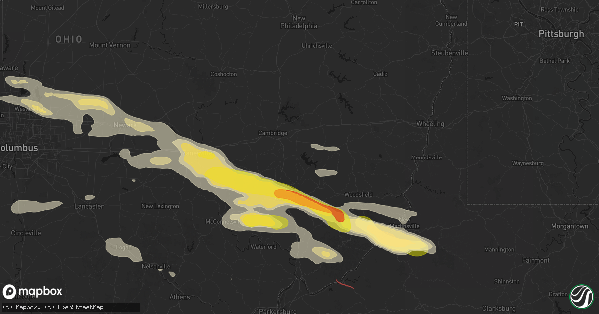 Hail map in Senecaville, OH on July 21, 2026