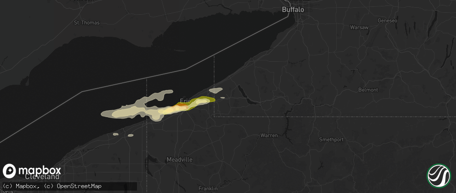Hail map in Sherman, NY on July 21, 2026