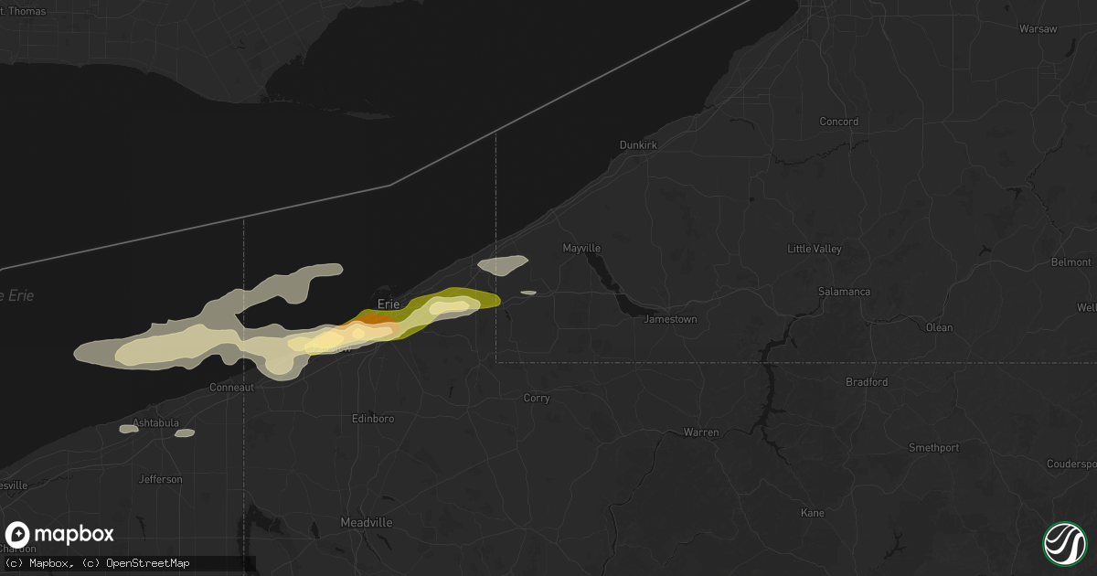 Hail map in Sherman, NY on July 21, 2026