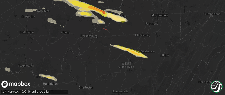 Hail map in Smithville, WV on July 21, 2026
