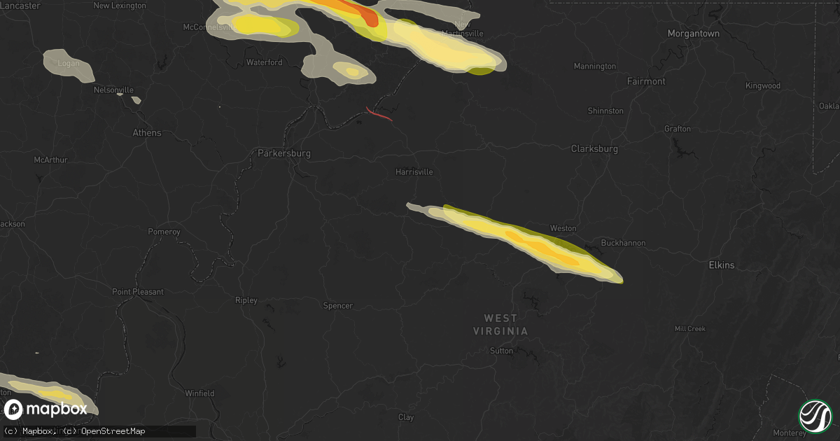 Hail map in Smithville, WV on July 21, 2026