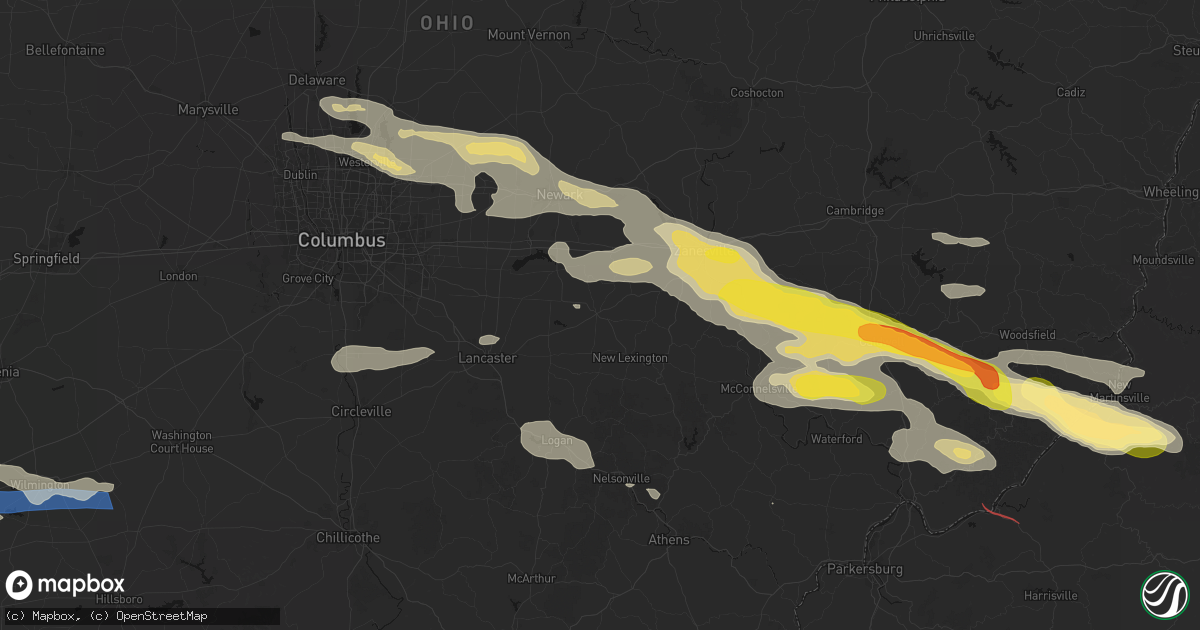 Hail map in Somerset, OH on July 21, 2026