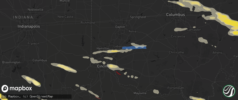Hail map in South Lebanon, OH on July 21, 2026