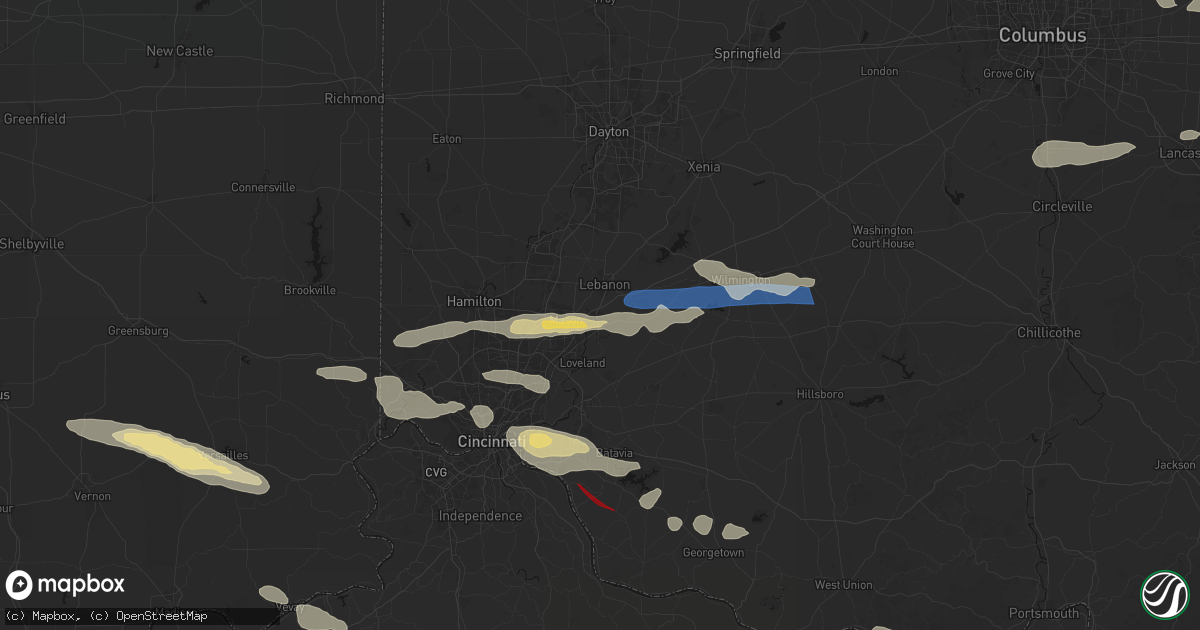 Hail map in South Lebanon, OH on July 21, 2026