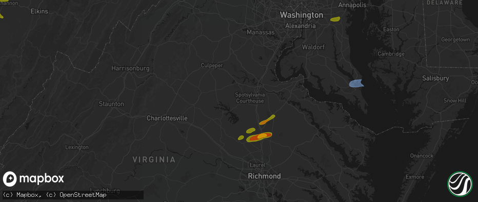 Hail map in Spotsylvania, VA on July 21, 2026