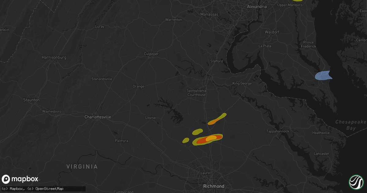 Hail map in Spotsylvania, VA on July 21, 2026