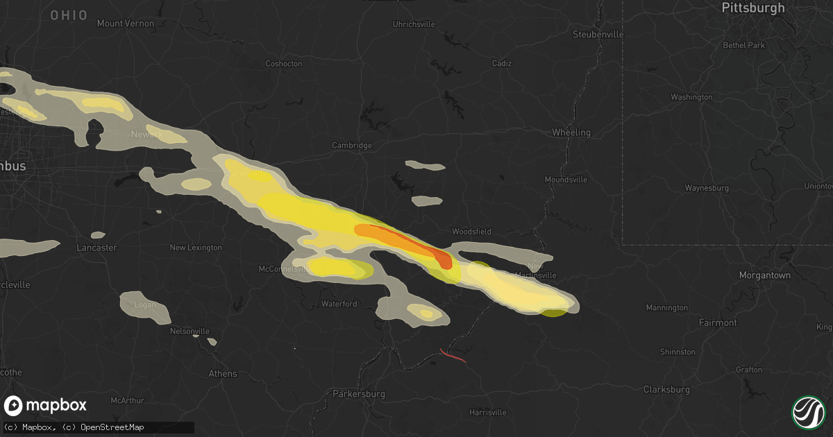 Hail map in Summerfield, OH on July 21, 2026