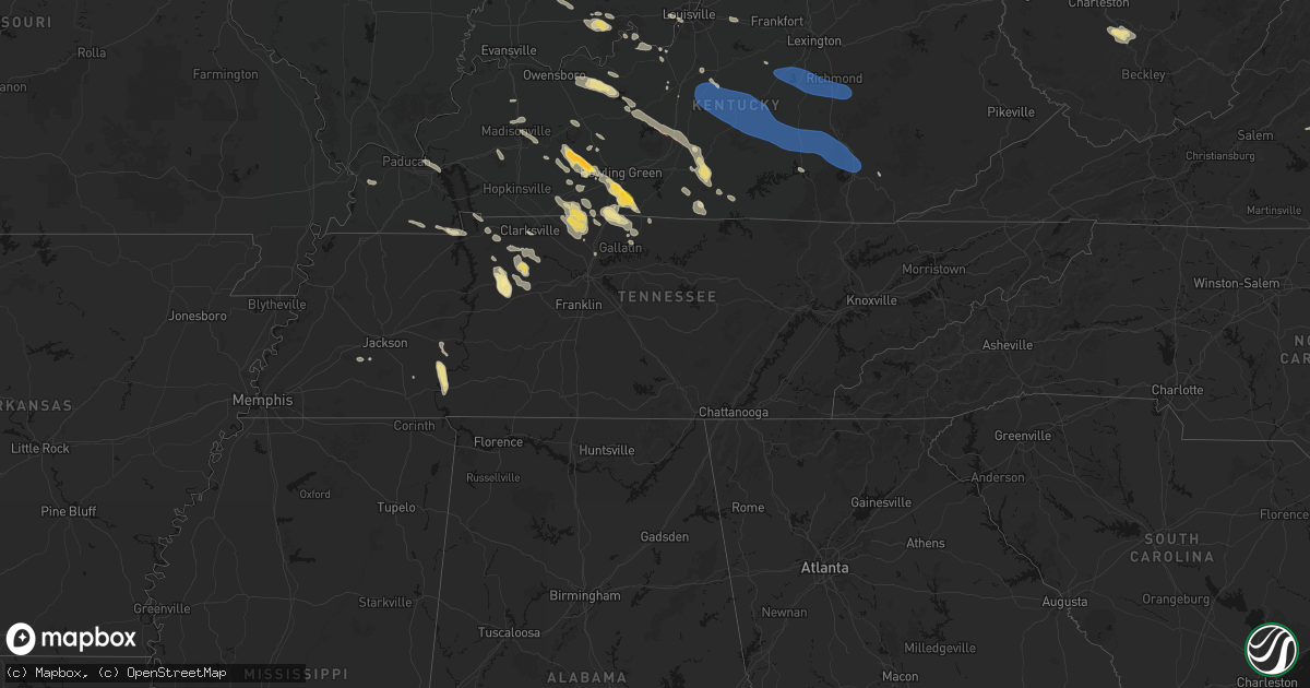 Hail map in Tennessee on July 21, 2026