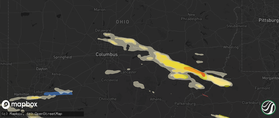 Hail map in Thornville, OH on July 21, 2026