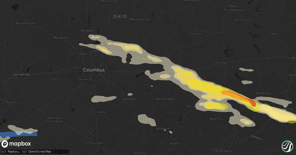 Hail map in Thornville, OH on July 21, 2026
