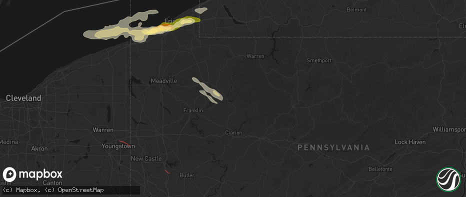 Hail map in Tionesta, PA on July 21, 2026
