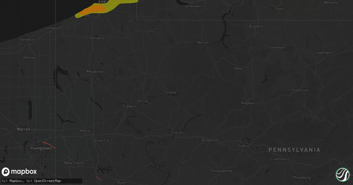 Hail map in Tionesta, PA on July 21, 2026