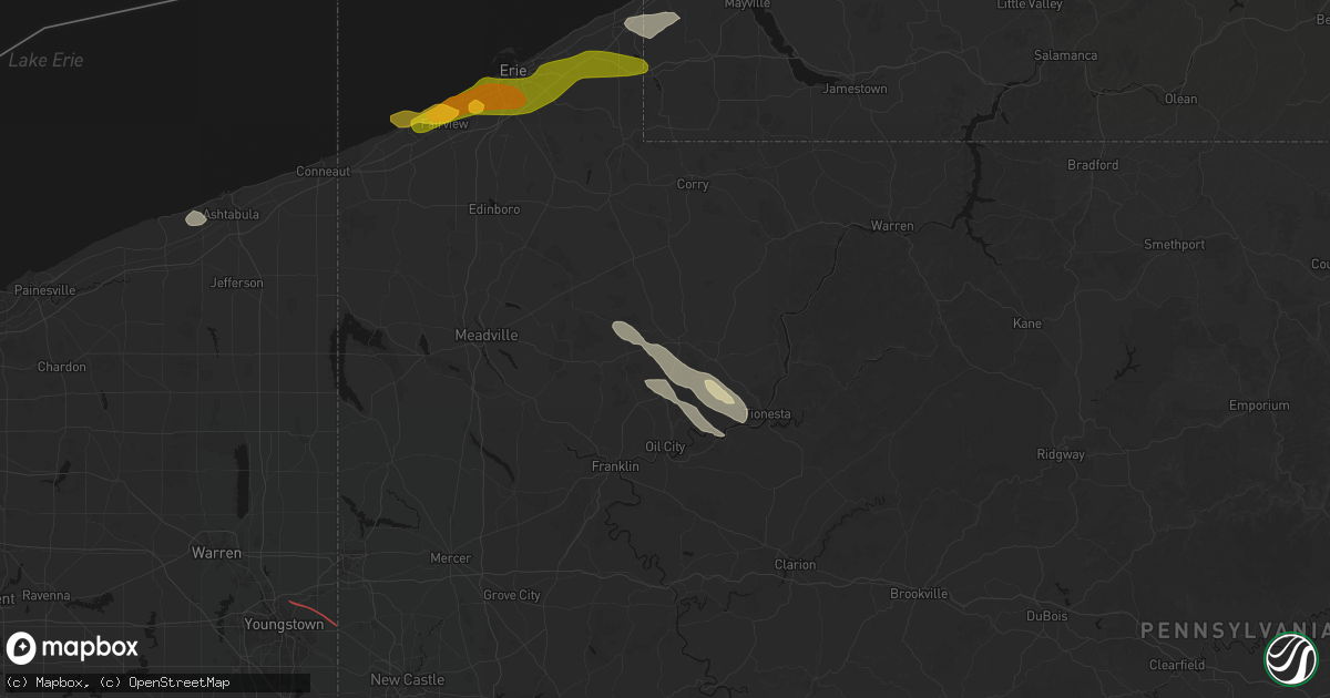 Hail map in Titusville, PA on July 21, 2026