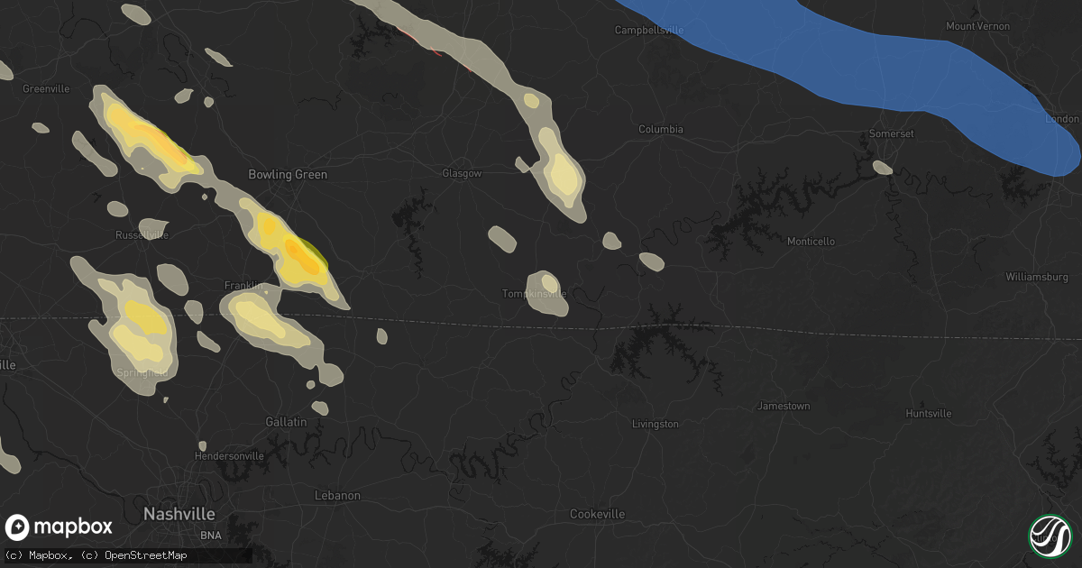 Hail map in Tompkinsville, KY on July 21, 2026