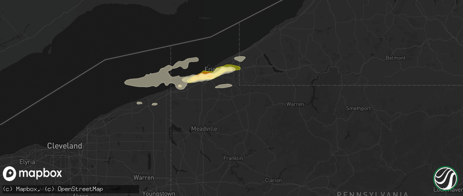 Hail map in Union City, PA on July 21, 2026