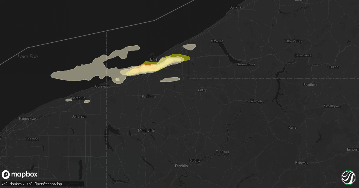 Hail map in Union City, PA on July 21, 2026