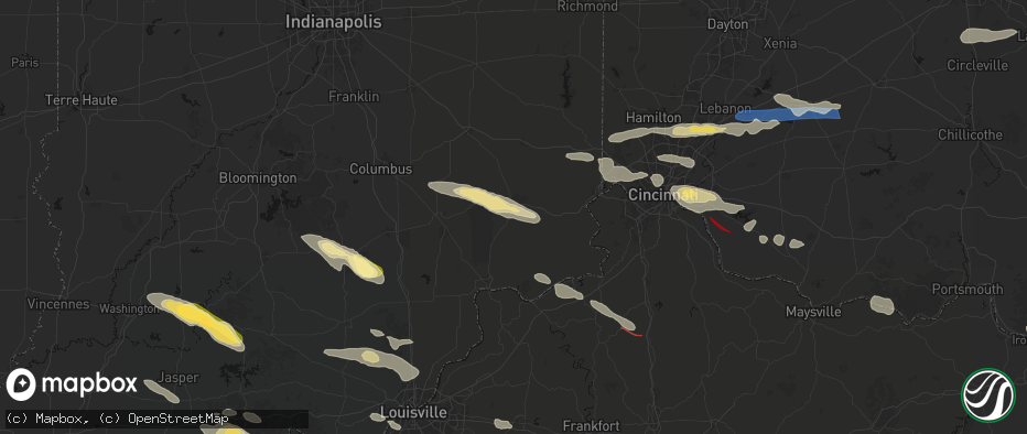 Hail map in Versailles, IN on July 21, 2026