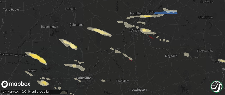 Hail map in Vevay, IN on July 21, 2026