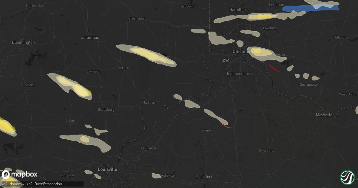 Hail map in Vevay, IN on July 21, 2026