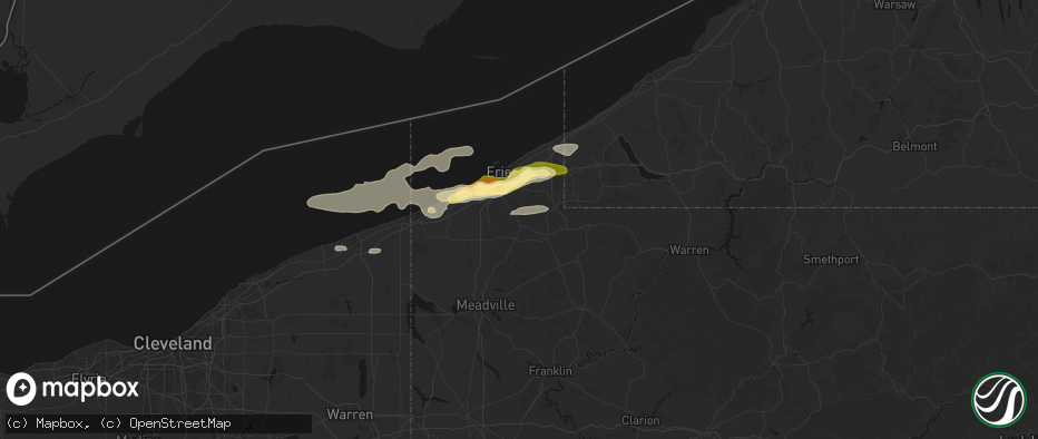 Hail map in Waterford, PA on July 21, 2026