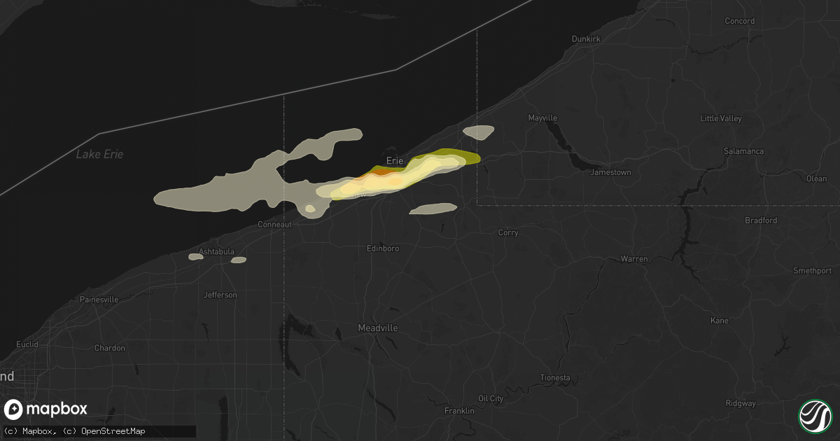 Hail map in Waterford, PA on July 21, 2026