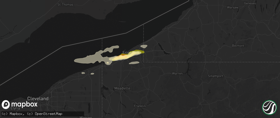 Hail map in Wattsburg, PA on July 21, 2026