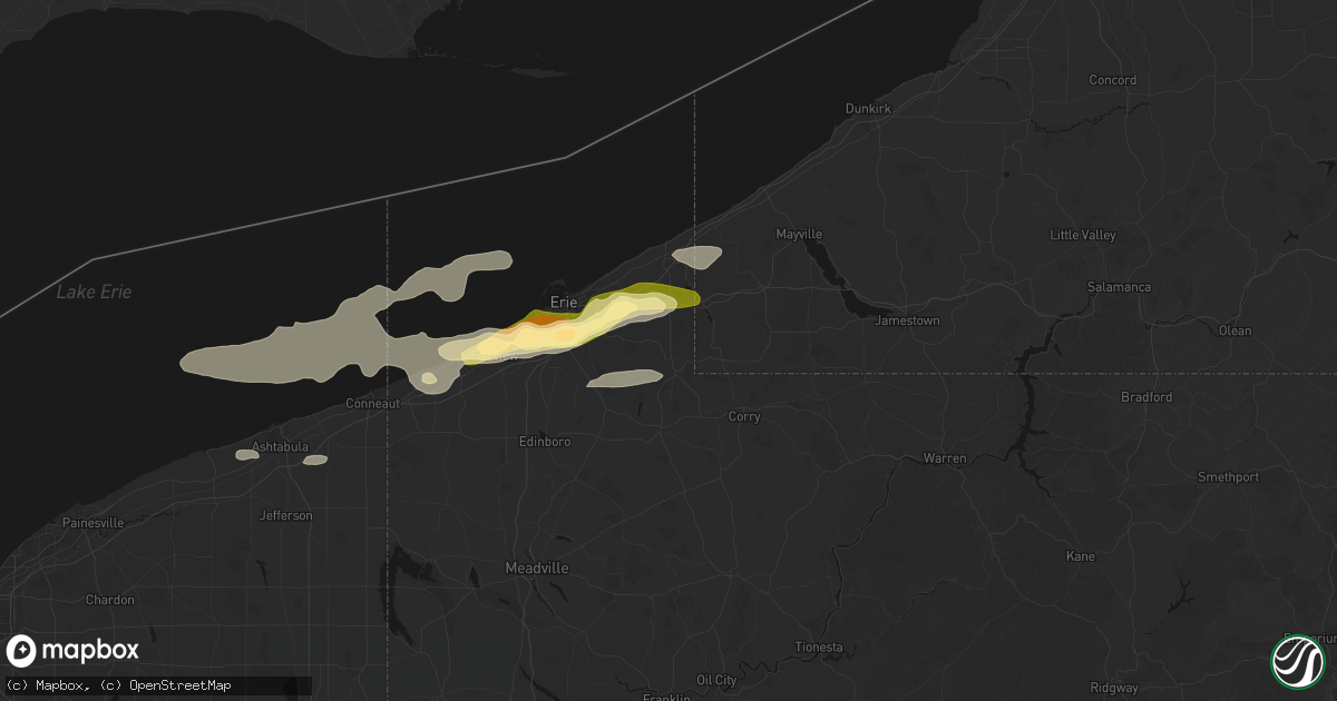 Hail map in Wattsburg, PA on July 21, 2026