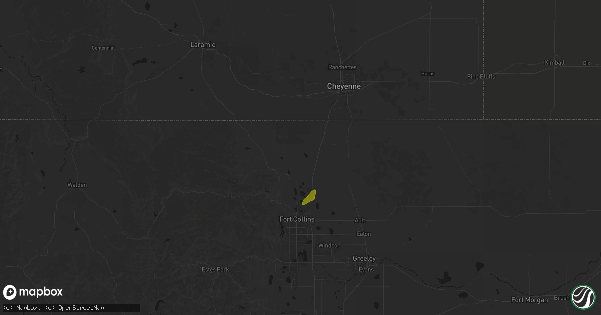 Hail map in Wellington, CO on July 21, 2026