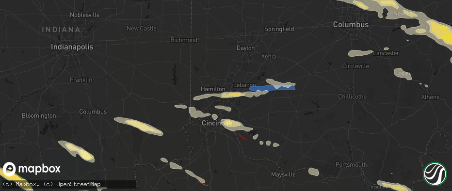 Hail map in West Chester, OH on July 21, 2026