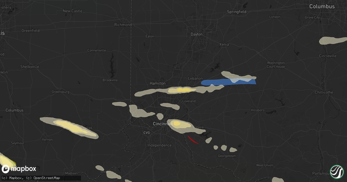 Hail map in West Chester, OH on July 21, 2026