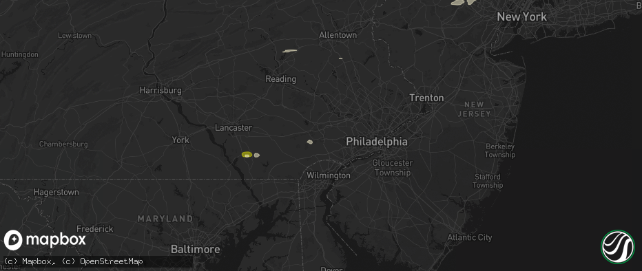Hail map in West Chester, PA on July 21, 2026