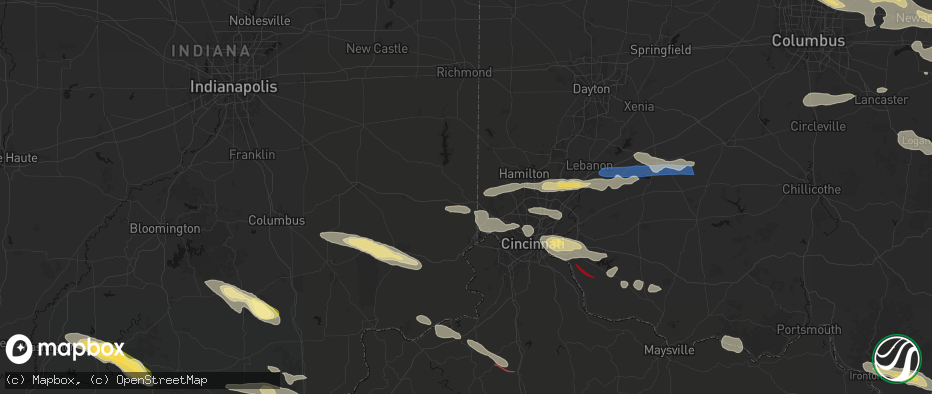 Hail map in West Harrison, IN on July 21, 2026
