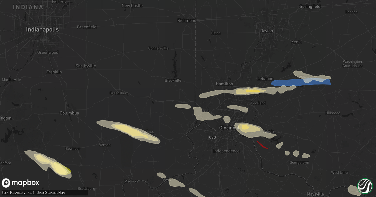 Hail map in West Harrison, IN on July 21, 2026