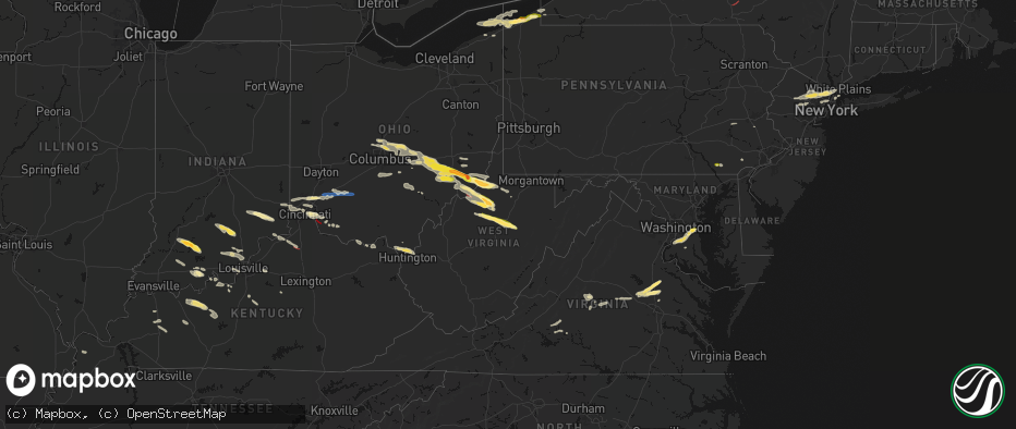 Hail map in West Virginia on July 21, 2026
