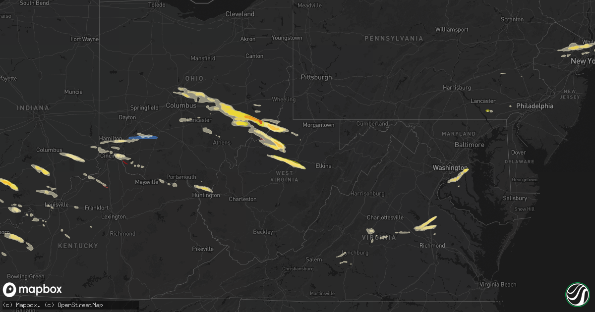 Hail map in West Virginia on July 21, 2026
