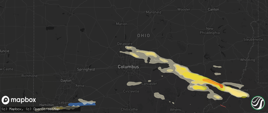 Hail map in Westerville, OH on July 21, 2026