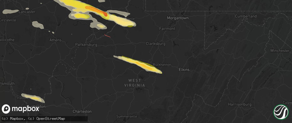 Hail map in Weston, WV on July 21, 2026
