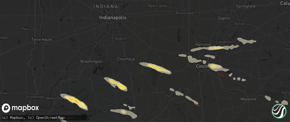 Hail map in Westport, IN on July 21, 2026