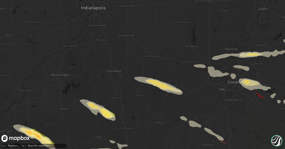 Hail map in Westport, IN on July 21, 2026
