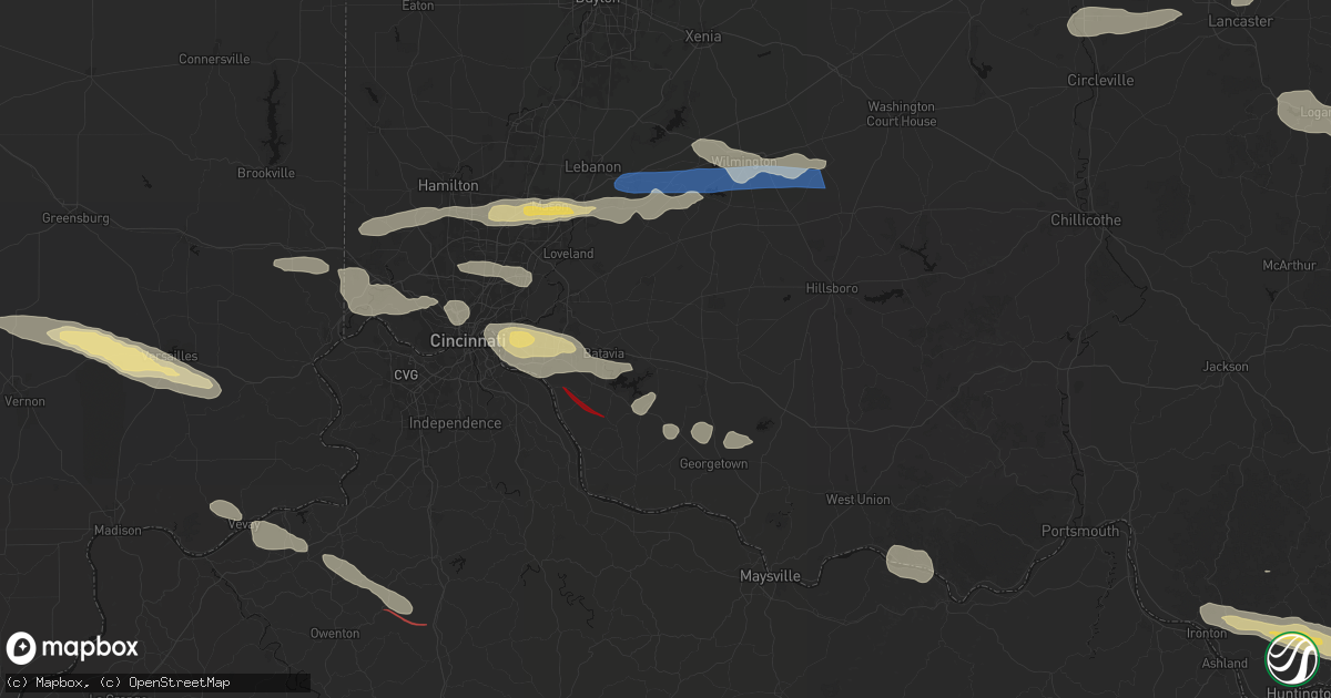 Hail map in Williamsburg, OH on July 21, 2026