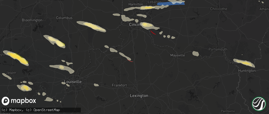 Hail map in Williamstown, KY on July 21, 2026
