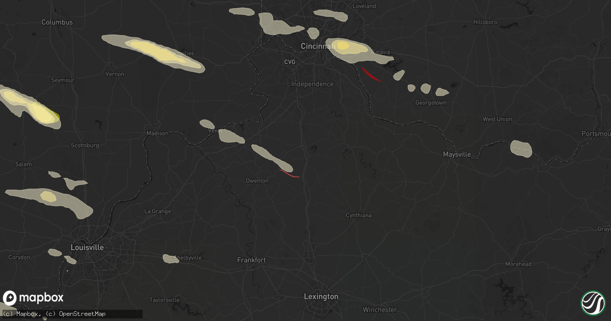 Hail map in Williamstown, KY on July 21, 2026
