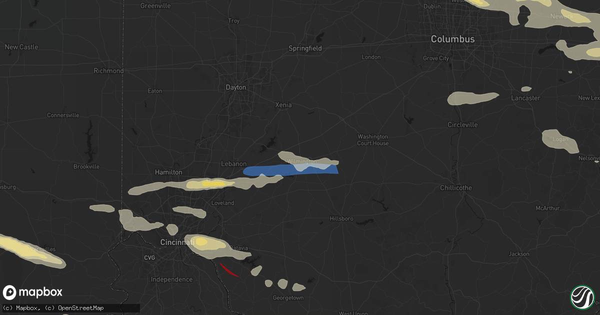 Hail map in Wilmington, OH on July 21, 2026
