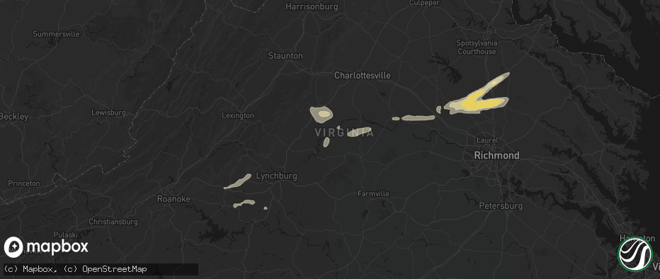Hail map in Wingina, VA on July 21, 2026