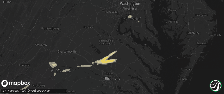 Hail map in Woodford, VA on July 21, 2026