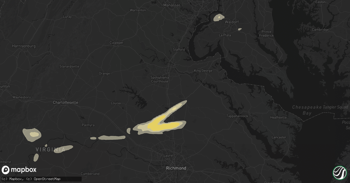 Hail map in Woodford, VA on July 21, 2026
