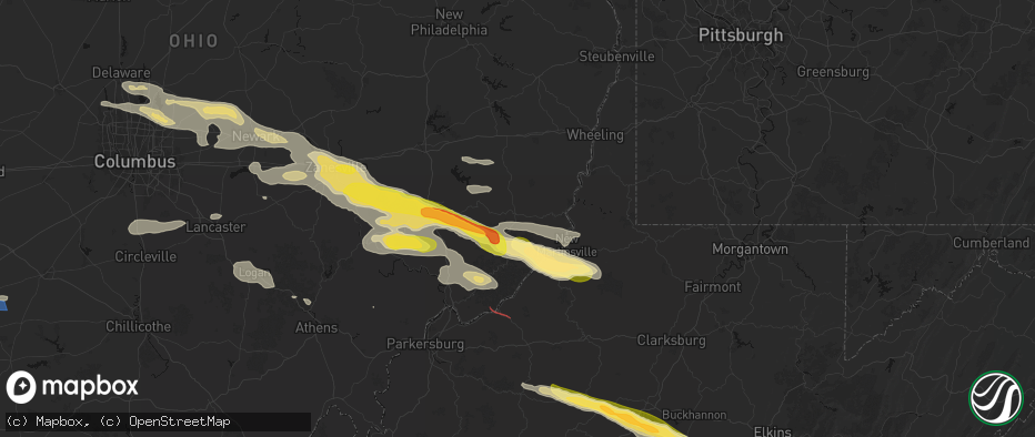 Hail map in Woodsfield, OH on July 21, 2026
