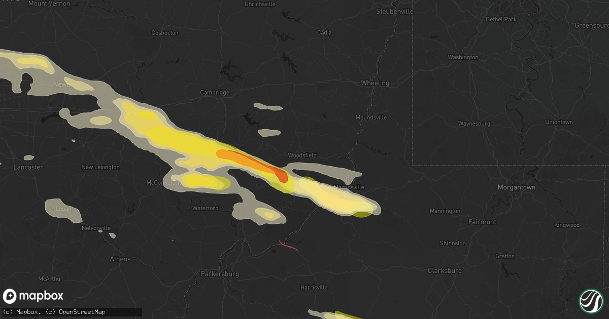 Hail map in Woodsfield, OH on July 21, 2026