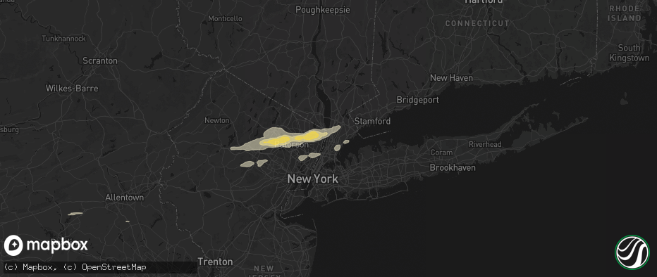 Hail map in Yonkers, NY on July 21, 2026