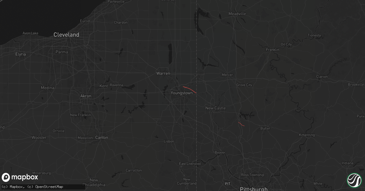 Hail map in Youngstown, OH on July 21, 2026